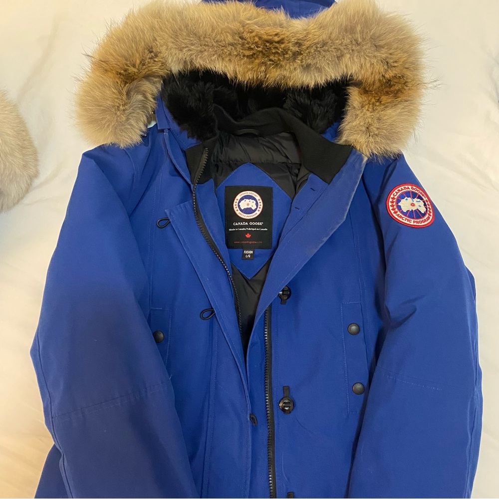 Canada Goose Royal Blue Puffer Jacket with Fur Hood